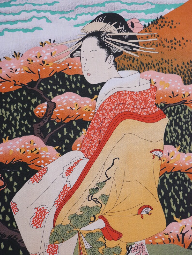 Asian Ladies with Mt Fuji Fabric Panel