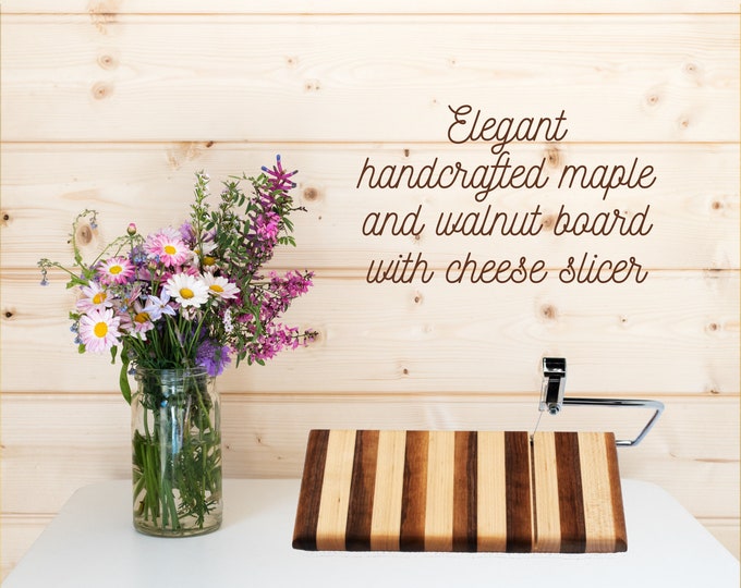 Cheese and butter slicer! Beautifully handcrafted maple and walnut board with wire slicer!