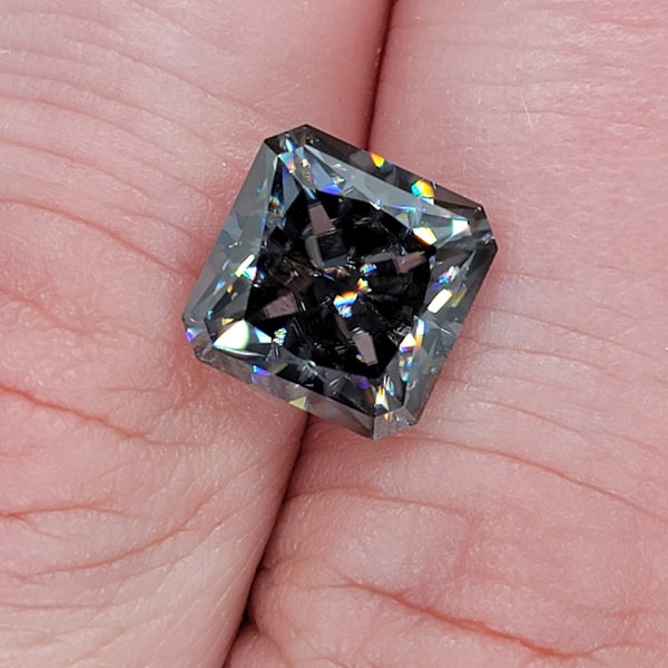 Dark Gray Radiant Cut Moissanite - 9mm