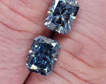 7*9mm Ice Blue Radiant Cut Moissanite, Brilliant or Crushed Ice Cut