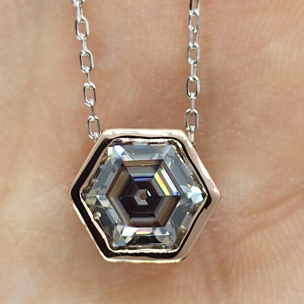 SALE!! 8mm Hexagonal Gray Asscher Moissanite Pendant *SOLD - Custom Orders Welcome*