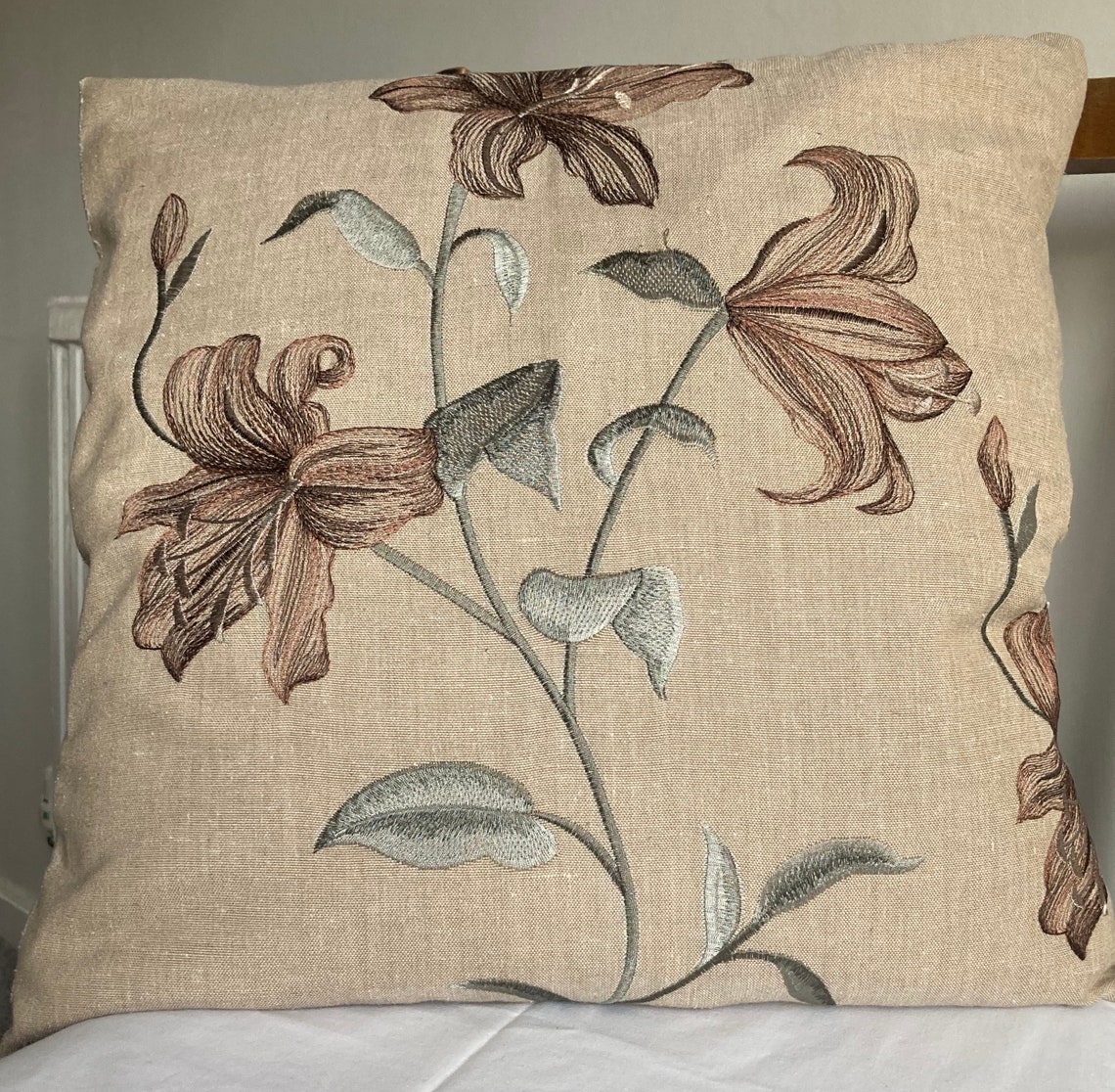 Linen Cushion Cover Floral 18 X 18 Inch Home Decor Etsy Canada