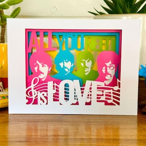Cartão Pop-Up 3D feito à mão dos Beatles “All You Need Is Love”