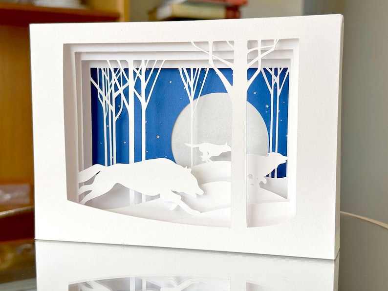 Silent Racing - Wolf Pack handgemachte 3D Pop-Up Karte Bild 1