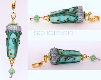 Lampworkanhänger, Jugendstil, Art Deco, Boho, türkis, lila, Anhänger, Lampwork