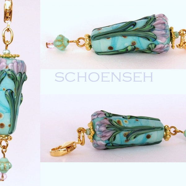 Lampworkanhänger, Jugendstil, Art Deco, Boho, türkis, lila, Anhänger, Lampwork