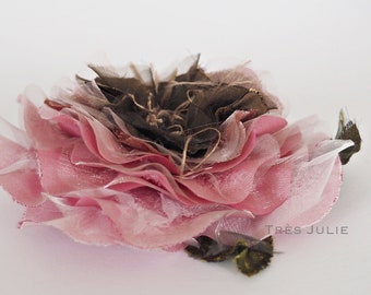 Ansteckblume,  Ansteckblüte, Hochzeit, rosa, braun, Seidenblume, fascinator, Headpiece, Blume, Brosche