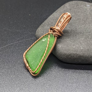 Green Sea Glass Pendant! Sea Glass Copper Necklace! Green Beach Glass Necklace! Wire Wrapped Sea Glass Necklace! Surfer Style Jewelry!