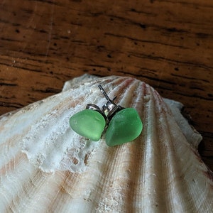 Sea Glass Earrings, Soft Green Earrings, Sea Glass Studs, Genuine Sea Glass Studs, Beach Glass Posts, Mermaid Earrings, Ocean Jewelry