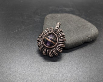 Purple Sunflower! Purple Glass Flower Necklace! Copper Wire Flower Pendant! Purple Daisy! Oxidized Copper Wire Jewelry! Valentines Day!