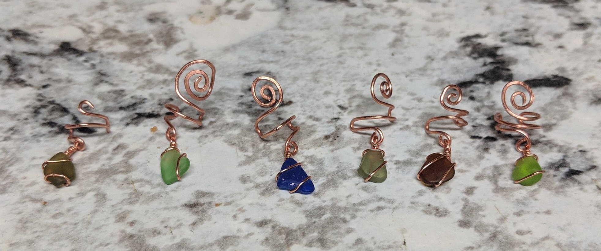 Copper Sea Glass Ear Cuffs, No Piercing Ear Cuffs, Sea Glass Earring