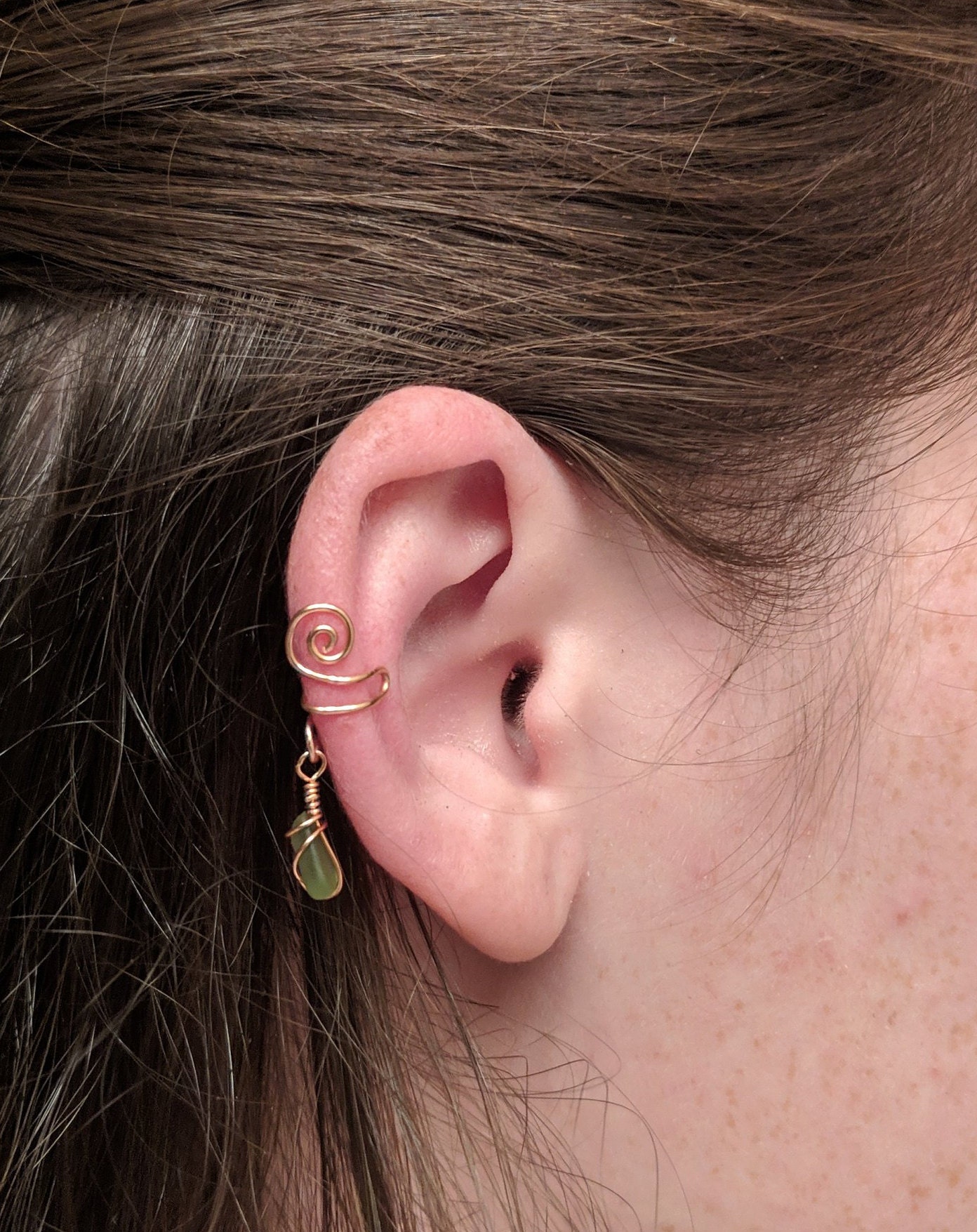 Copper Sea Glass Ear Cuffs, No Piercing Ear Cuffs, Sea Glass Earring