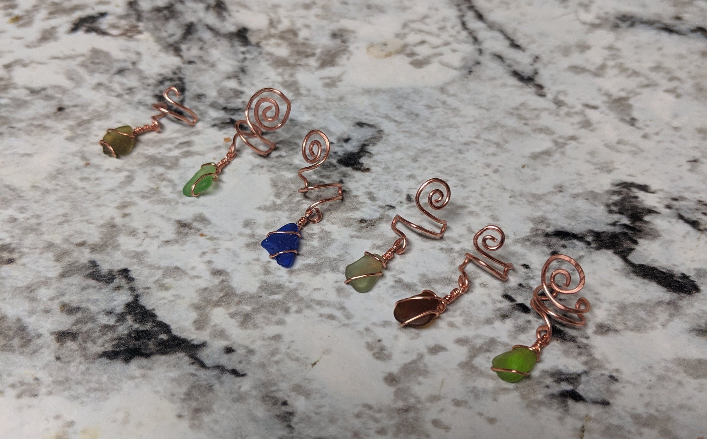 Copper Sea Glass Ear Cuffs No Piercing Ear Cuffs Sea Glass Etsy