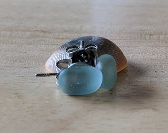 Pale Aquamarine Sea Glass Earrings | Stainless Steel Stud Jewelry | Coastal Beach Glass | Ocean Lover Gift