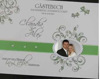 Guestbook Wedding "glamour" green/white Gift