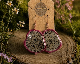 Echte Drachenfrucht Ohrringe | Obst Ohrringe | Handgefertigte Statement Ohrringe | Schmuck | Natur inspiriertes Geschenk | Geschenke für Sie