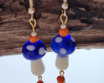 Blue Mushroom Earrings Glass