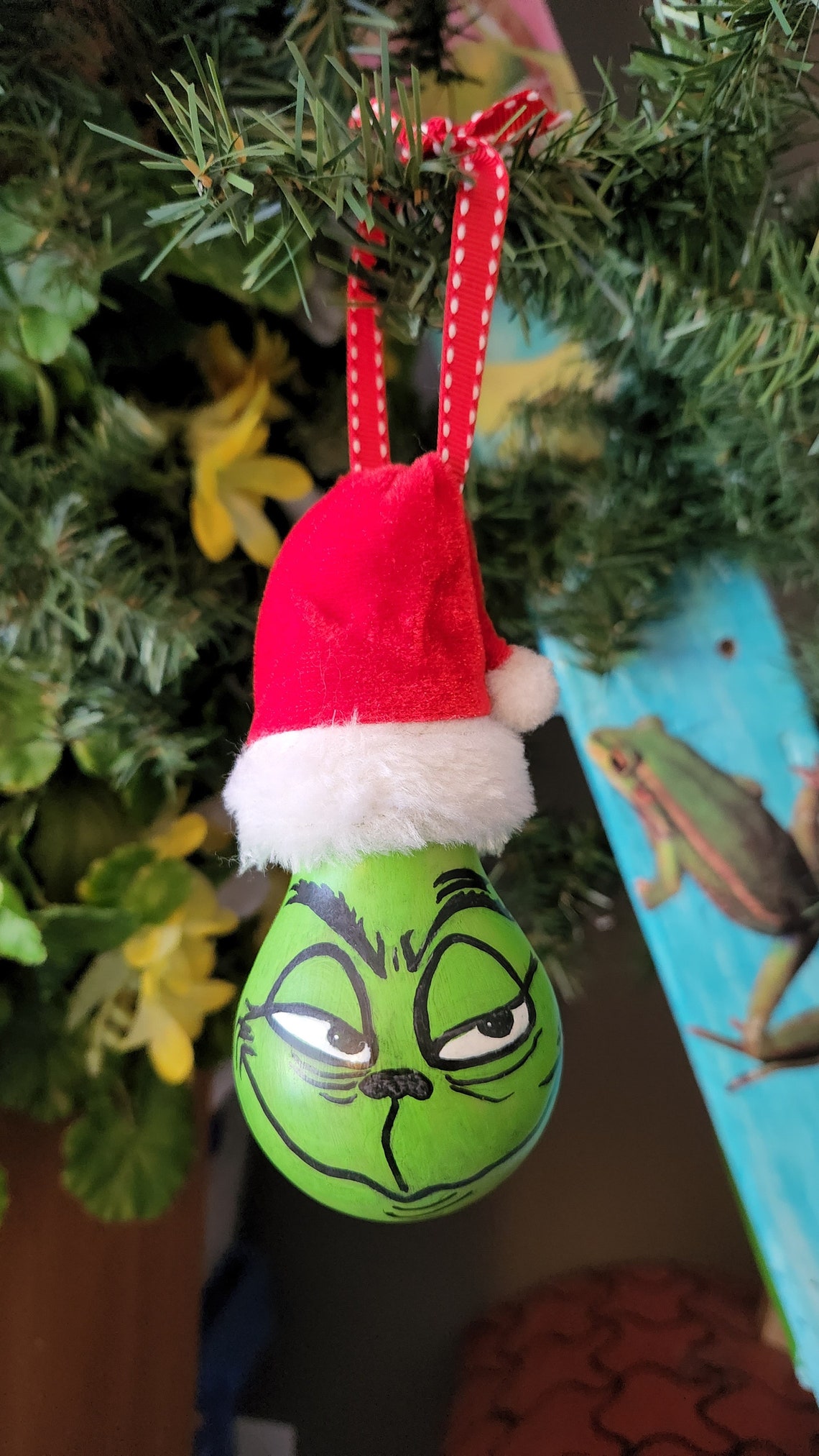 Grinch Christmas Ornament Grinch Upcycled Ornament Grinchlightbulb