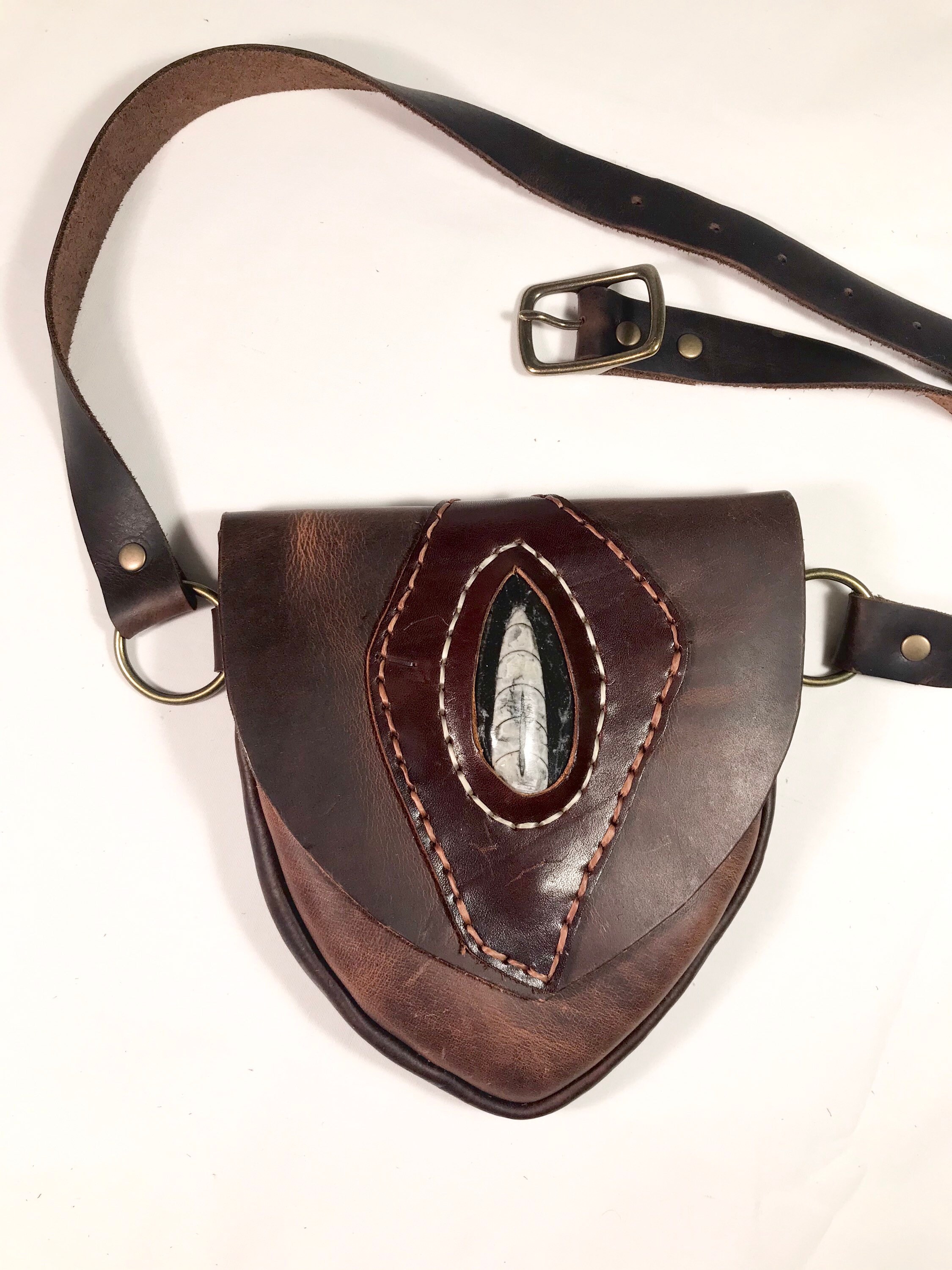 Leather Fanny Pack Belt Bag with Orthoceras Fossil Inlay Etsy