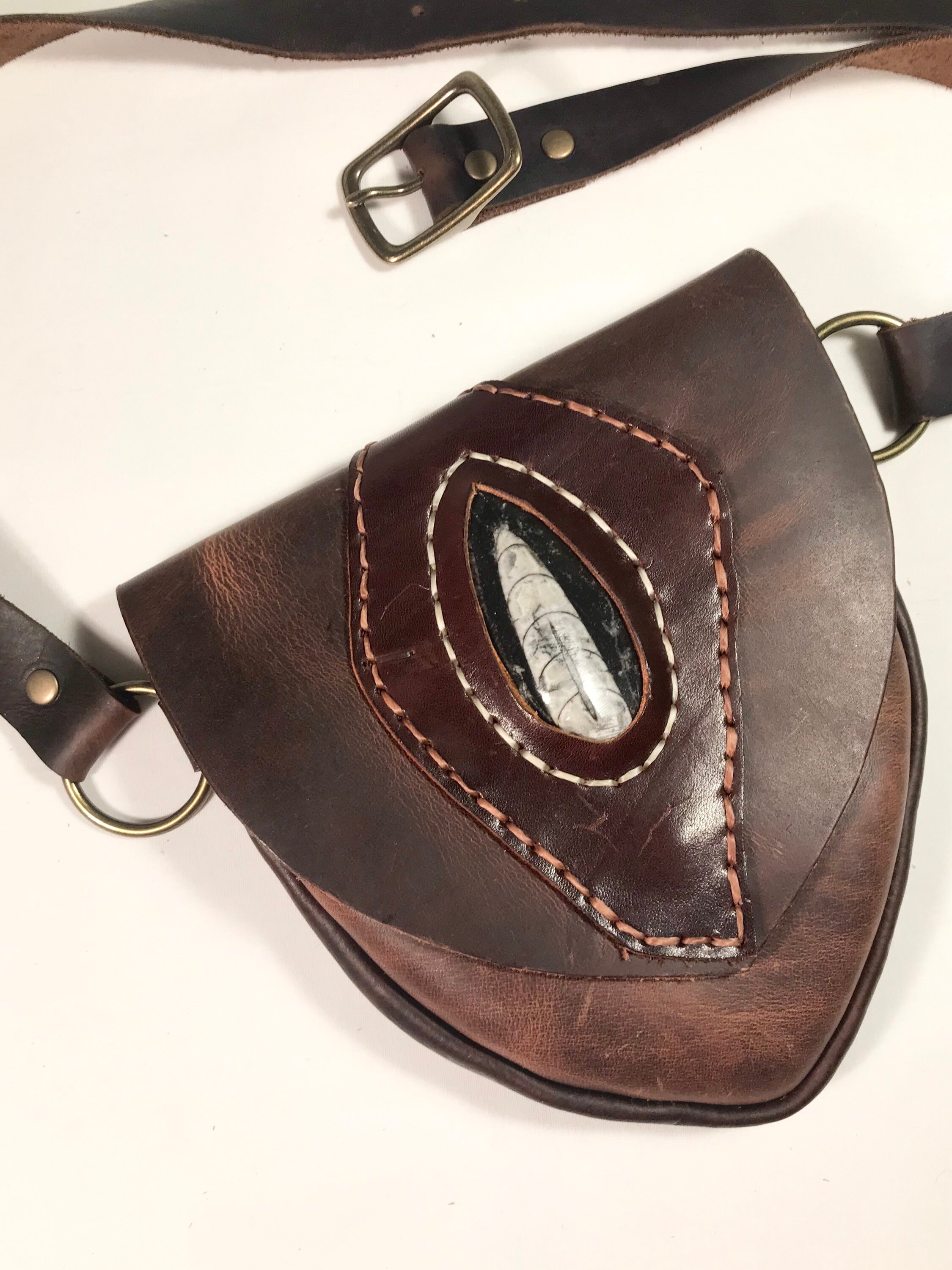 Leather Fanny Pack Belt Bag with Orthoceras Fossil Inlay Etsy