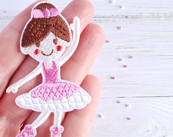 Ballerina Iron On Ballet Dancer Girl Pink White Dancing Girl Applique Iron On Patch Fairy Dance Ballet