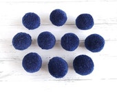 10 wool bobbles, dark blue, 2.5 cm, pompom, blue, night blue, navy blue, real wool bobbles, pompoms for bags, blankets, knitting
