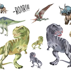 Dinosaur iron-on patches, T-Rex, Tyrannosaurus, watercolor dinosaur iron-on patches, 13 iron-on patches for children, SKU 5.000.510