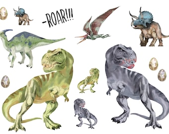 Opstrijkbare dinosauruspatches, T-Rex, Tyrannosaurus, aquarel dinosauruspatches, 13 opstrijkbare patches voor kinderen, SKU 5.000.510