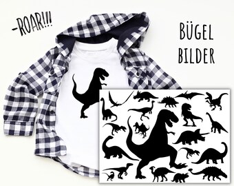 21 Bügelbilder Dinosaurier, Dino zum Aufbügeln, T-Rex, Tyrannosaurus, Silhouette Saurier zum Aufbügeln, Aufbügler für Kinder, SKU 5.000.144