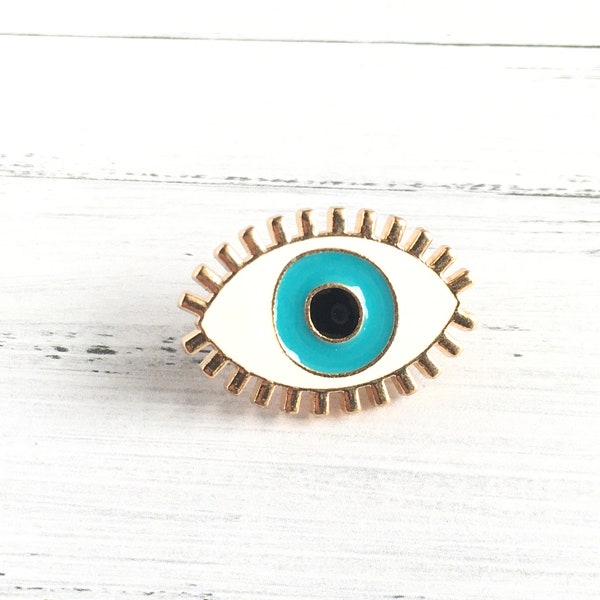 Eye Lapel Pin Blue Eyes Gold Rays Broche Mystic Turkish Eye Nazar Boncuk Ward Off Evil Eye Greek Pin