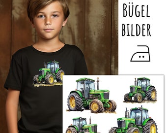 4 iron-on patches of a yellow and green tractor, agricultural machinery iron-on patch, SKU 5.000.619