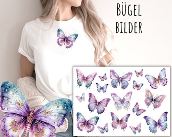 17 Bügelbilder Aquarell lila Schmetterlinge, Schmetterling zum Aufbügeln, bunte Schmetterlinge zum Aufbügeln, Aufbügler