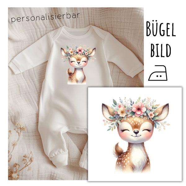 Ironing picture cute deer, fawn ironing picture with name, date of birth, birthday, customizable