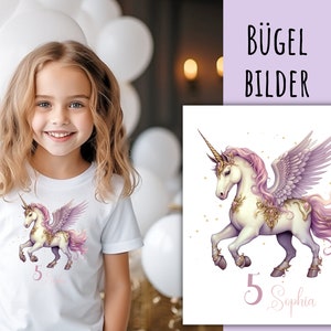 Unicorn iron-on transfer, optionally with name and birthday number, unicorn for ironing on, iron-on birthday transfer, SKU 5.000.309