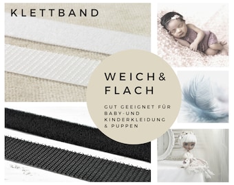 Zwart klittenbandlint 20 mm extra zacht plat snelsluitingslint voor baby- en kinderkleding poppenkleding dun haaklint