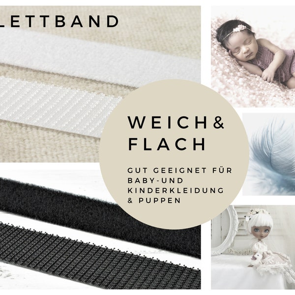 Schwarzes Haken-und Flauschband, 20 mm, extra weich, flach, Schnellverschluss, für Baby & Kinderbekleidung, Puppenkleidung, dünnes Hakenband