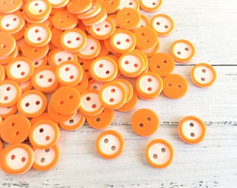 50 orange white buttons, plastic, buttons striped in orange and white, orange buttons, blouse buttons, plastic buttons, trouser buttons