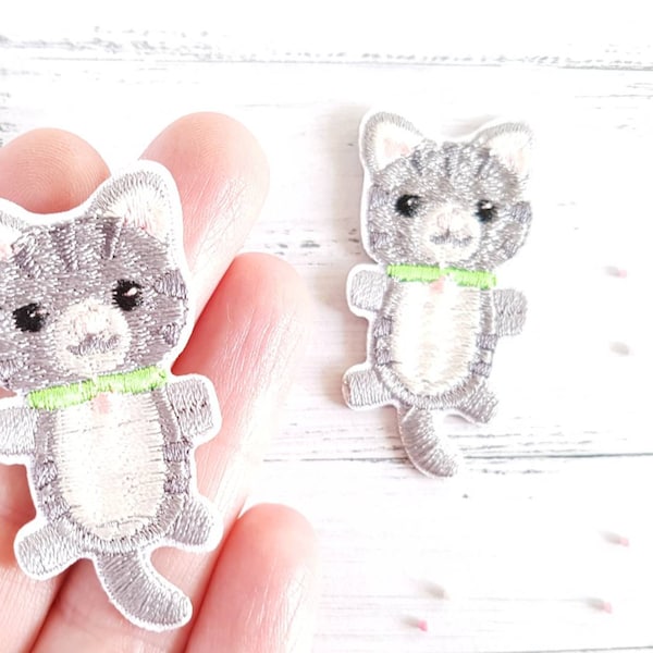 2 cats for ironing or sewing, grey tigered cat for ironing, motif approx. 5 cm tall, kitten press, kitten, couple, patch