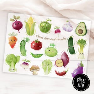 Bügelbilder Gemüse mit Gesicht, niedliches Gemüse zum Aufbügeln, Bügelbilderbogen „Kleine Gemüsefreunde“ Niedliche Motive für Kinderkleidung