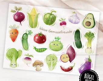 Iron-on pictures of vegetables with faces, cute vegetables to iron on, iron-on picture sheet "Little Vegetable Friends" Cute motifs for children's clothing