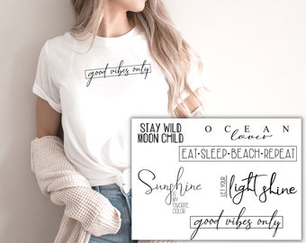 6 iron-on patches, beautiful sayings to iron on, sunshine, beach, ocean, good vibes, minimalist, modern, iron-on patches