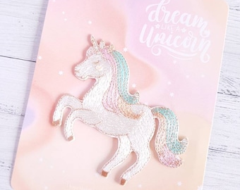 Einhorn zum Aufbügeln, sanfte Farben, hochwertige Applikation, Patch, Regenbogen Einhorn Aufbügler, Traum, Unicorn, Pastellfarben