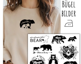 8 iron-on Mama Bear patches, iron-on patch for Mother's Day, Mama Bear for ironing on, white, black, SKU 5.000.256