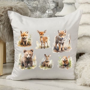 6 iron-on pictures of young forest animals, cute young animals in the forest, animal iron-on patches, watercolor animal boy, wolf, deer, bear, fox, rabbit, beaver image 9