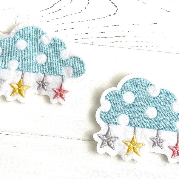 2 clouds to iron out, big cloud with stars, white clouds, sweet application, patch, sky, press, dream, pastel colors, cloud