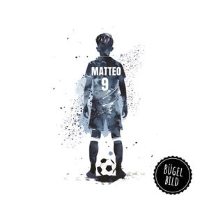 Bügelbild Fußballer, Einschulung oder Geburtstag, Fußballer zum Aufbügeln, Bügelbild mit Namen und Zahl
