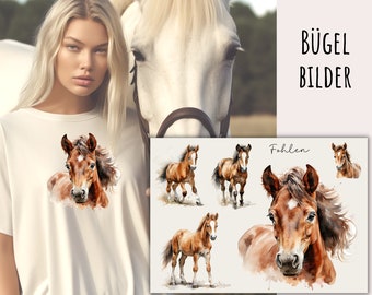 5 iron-on watercolor horse and foal transfers, beautiful horse portraits for ironing on, horse iron-on patches, horse watercolor, SKU 5.000.205