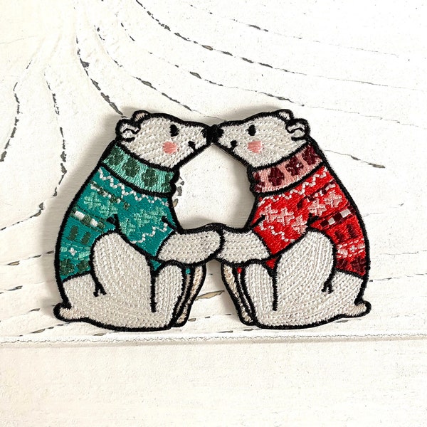 Couple, Polar Bear Couple to Iron Out, 2 Polar Bears, Love, Friendship, Polar Bear, Sweet Application, Hug, Heart, Winter Patch, Man and Woman