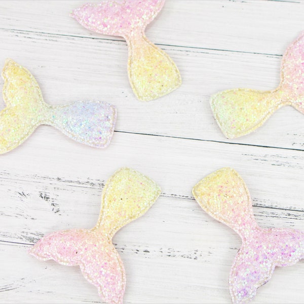 5 glittering mermaid appliqués for sewing or gluing, table decorations, scatter pieces, mermaid, savings set, pink and yellow, pastel colours