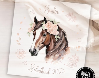 Iron-on horse design for school cones or birthdays, iron-on design with name and number, romantic horse for self-ironing.